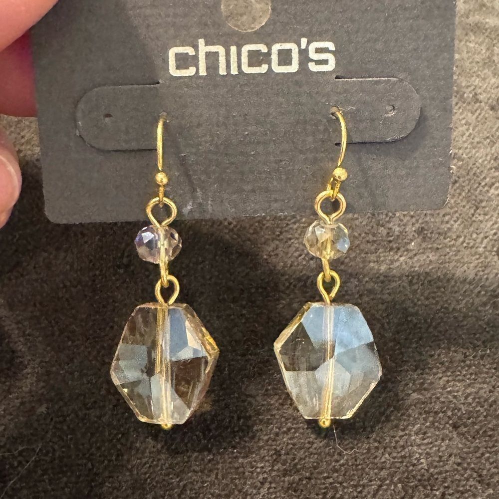 0024-Chico's Gold and Crystal Drop‎ Earrings